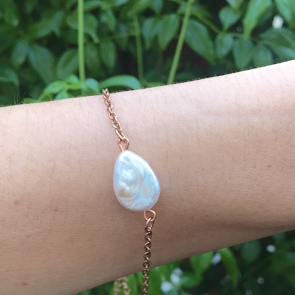 Freshwater Baroque Pearl + Rose Gold Stacking Bracelet - Picture 8 of 10